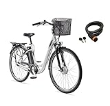 TELEFUNKEN E-Bike Damen 28 Zoll Elektrofahrrad - 7-Gang Shimano Nabenschaltung mit Rücktritt, Pedelec Citybike Alu mit Fahrradkorb, Frontmotor 250W /10,4Ah / 36V Sitzrohrakku, RC840 Multitalent