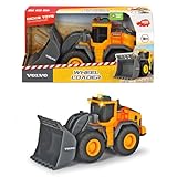 Dickie Toys QDKT062032 Volvo Radlader, Spielzeugbagger, Bagger, Lader, Baustellenfahrzeug, Baustelle, Spielzeugauto, Sandkasten, Licht & Sound, 23 cm, gelb/grau