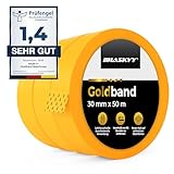 HASKYY Goldband Malerkrepp Kreppband 3x Malerband 30mm x 50m Profi Abdeckband Malertape Klebeband Washi Tape Gold Papiertape Selbstklebend