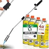 Magnum ®Unkrautbrenner inkl. 4 Gaskartuschen - stabiler Unkrautvernichter mit Piezozündung stufenlos regulierbar – Unkrautentferner Gerät mit ergonomischen Griff