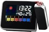 PUTHLLA Digitaler Alarm-Projektionsuhr für den Innen- und Außenbereich, kabellos, Wetterstation, ideal für die Überwachung der Wettervorhersage