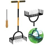 TWZ 2-in-1 Rasenlüfter manuell mit 16 Spike& 8 Kerne, 97cm Aerifizierer für Rasen mit T-Stiel, Handvertikutierer Metall Rasenbelüfter effiziente Rasenbelüftung Handaerifizierer für Rasen