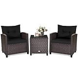 GIANTEX Rattan Gartenmöbel Set, Balkonmöbel Kleiner Balkon, Lounge Gartenmöbel Set, Balkon Möbel für 2 Personen, Gartenlounge Set 2 Sessel & Tisch, 3 tlg. Gartensitzgruppe inkl. Sitz- und Rückenkissen