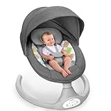 Bioby Babywippe Elektrisch, Baby Schaukel Elektronisch mit Fernbedienung & Bluetooth, 5-Punkt-Gurt, 5 Schaukelgeschwindigkeiten, Insektennetz, für Babys von 2 bis 9 kg, 0-10 Monate