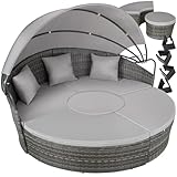 tectake Lounge Muschel Sonneninsel - Sonnenliege 2 Personen und mehr, multifunktionales Balkon Möbel, Outdoor Gartenliege wetterfest, inkl. Sitz- und Rückenkissen - grau