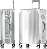 yuweijie Handgepäck Koffer&Trolleys Alurahmen Hartschalen in Polycarbonat,Reisekoffer mit 4 Rollen,Größ Koffer，TSA-Schloss S (Silber,35L,55x36x22