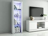 Panana Vitrinenschrank Glasvitrine Vitrine Schrank mit RGB LED-Beleuchtung, 3 Glasböden, für Wohnzimmer, Schlafzimmer, 55 x 35 x 166 cm (Weiß)