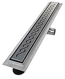 VILSTEIN Duschrinne 60cm Edelstahl, Bodenablauf Komplettset extra flach, Siphon mit Geruchsstop, Haarsieb - Kurze Welle