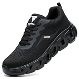 HEOAARG Arbeitsschuhe Herren Sicherheitsschuhe Damen mit Stahlkappe,Arbeitsschuhe Leicht Safety Shoes Atmungsaktiv Stahlkappenschuhe Sneakers,Schwarz EU 45