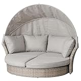 Riess Ambiente Drehbare Sonneninsel Seattle - 195cm - Taupe - mit Sonnendach inkl. Kissen Polyrattan Gartenliege Lounge
