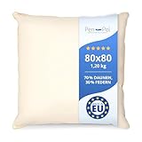 pen pol Daunenkissen 80x80 cm 1200g Füllung – 70% Daunen 30% Federn – Kopfkissen zum Schlafen – Naturfüllung – Bettkissen 100% Baumwollbezug – Atmungsaktiv & Formstabil – Made in EU - Ecru