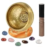 DiDiBirDi Traditionelle Klangschale 8cm mit 7 Chakra Kristallen, Handgefertigt in Nepal für Meditation und Yoga - Geschenkidee für Frauen und Männer