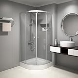 Duschkabine MARWELL Chrystal Round 90 x 90 x 200 cm dusche komplett inklusive Duschtasse Runddusche in Silber seiden matt