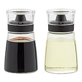 Essig- und Ölspender von Juvale (2er Set) – Flasche aus hochwertigem Glas mit schwarzem Kunststoffdeckel - Auslaufsicher, Tropffrei - Elegant in der Küche und bei Tisch - je rund 170 ml/5,5 oz