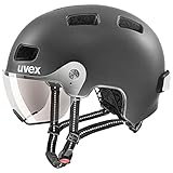 uvex rush visor - leichter City-Helm für Damen und Herren - mit Visier - inkl. LED-Licht - dark silver matt - 55-58 cm