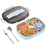 GOMETY Lunchbox aus 304 Edelstahl mit 4 Fächern, Tragbare Lunch Box mit Gabel Löffel Dessertbecher, 1500-ml-Bento-Lunchbox Isolierte Lunchbox Essen Frühstücksbox zum Wandern Reisen Schule Büro
