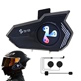 Kanoauo Motorradhelm Headset - Helm Freisprecheinrichtung Headset,Farbige LED Rauschunterdrückung Sprachassistent Ohrhörer Wasserdicht Für Motorradfahren Radfahren Wintersport