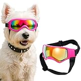 Wanmu hundebrille für kleine Rassen, UV-Schutz Hunde Sonnenbrille mit Verstellbaren Riemen, Winddicht Stylisch Haustier-Augenschutz für Autofahren, Outdoor-Aktivitäten Augenschutz(Rosa)