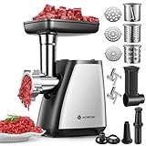 AAOBOSI Fleischwolf, 4-in-1 Elektrischer Fleischwolf [2800 W max] mit 3 Scheiben, Schneidklingen, 2 Klingen, 3 Platten, Wurstfüller, Kubbe-Kit, für den Hausgebrauch, Edelstahl