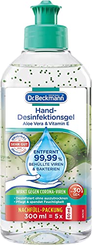 Dr. Beckmann Hand-Desinfektionsgel Nachfüll-Packung | Pflegt mit Aloe Vera & Vitamin E | Händedesinfektionsmittel zur Entfernung von behüllten Viren und Bakterien | 300 ml
