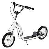 HOMCOM Kinderroller ab 5 Jahre Scooter Kinderscooter Tretroller Cityroller Kinder Roller Kickboard mit Luftreifen 12 Zoll Gummi Aluminium Weiß 120 x 58 x 85-95 cm