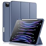 Vobafe Hülle Kompatibel mit iPad Pro 12.9 6./5./4./3.Generation, TPU Flexible Rückseite mit Stifthalter für iPad Pro 12,9 2022/2021/2020/2018, Unterstützung Pencil 2 Aufladung, Blau Grau