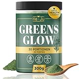 He-Ju Greens Glow 300g Grüner Helfer – Superfood Pulver mit Apfelfaser, Spirulina, Brokkoli & 13 Vitaminen – Vegan, ohne Zuckerzusatz – für Darm, Immunfunktion & Energie – 30 Portionen