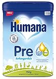 Humana Anfangsmilch Pre, von Geburt an, Milchpulver für Säuglingsmilch, zusätzlich zur Muttermilch oder als alleinige Pre Nahrung, Babynahrung mit DHA und nur Laktose, 750 g