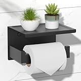 HITSLAM Toilettenpapierhalter Ohne Bohren, Selbstklebend Klopapierhalter mit Ablage, Edelstahl Klorollenhalter Wandmontage, Wc Papier Halterung Rollenhalter mit Kleber für Badzimmer Schwarz