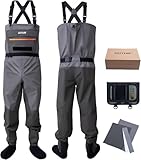 Goture Wathose Herren wasserdichte mit Fünf Lagen, Verbessertes atmungsaktives Gewebe, wasserdichte Wathose zum Angeln mit wasserdichter Tasche, Jagd, Leichte Wathose mit Handwärmfunktion