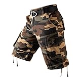 Cargo Short Herren Sommer Kurz Hosen Jogginghose Wanderhose mit Taschen Arbeitshose Casual Cargohosen Bequeme Freizeithosen Stretch Bermudashort Loose Fit Chino Short Arbeitsshort(#B Khaki,34)