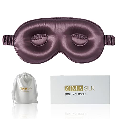 ZIMASILK 22 Momme Schlafmaske aus reiner Maulbeerseide, 3D-Konturierte Augenmaske, Augenbinde, mit Seidenumwickelungsband, super weiche und bequeme Schlaf-Augenmaske zum Schlafen. (Grau Lila)