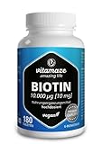 Biotin 10000 mcg hochdosiert vegan, 180 Tabletten für 6 Monate Vitamin B7, 10 mg reines Biotin, für Haarwuchs & Haut, Natürliche Nahrungsergänzung ohne Zusatzstoffe, Made in Germany