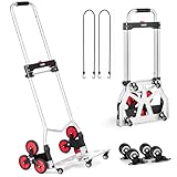 VEVOR Sackkarre 490 x 475 x 1150 mm, Treppensteiger, Treppensackkarre 118 kg, zusammenklappbarer Trolley mit Teleskopgriff, 10 Rädern & 2 elastischen Seilen für Zuhause, Einkaufen, Umzüge & Lager