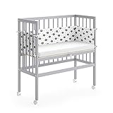 VitaliSpa Beistellbett Sophie 1 Seitenschiene — Grau 94x96x90 cm gefertigt aus Holz — Babybett mit Rausfallschutz sicher für Neugeborene und Kleinkinder, Bequeme und praktische Lösung für Eltern
