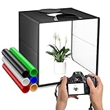 Fotobox 40CM, MINENICE 5600K Mini Fotostudio Lichtzelt Ausgestattet mit weichem Lichtstoff, 6 Farbigen Hintergrundpaneelen und 120 LEDs, Faltbare Tragbare Aufbewahrung Geeignet für Schmuck Kleinteile