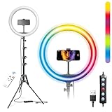 Bower Ringlicht mit Ständer 40,6 cm RGB-LED-Licht, 157,5 cm Stativ-Telefonhalter, kabellose Fernbedienung, 16 Spezialeffekte/9 Farben/3 weiße Lichter für Selfie, Live-Stream, Make-up, YouTube, TikTok,