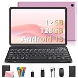 Tablet 10 Zoll Android 13, 12GB RAM 128GB ROM (TF 1TB), Tablet PC Octa Core 2Ghz Gaming Tablet PC Dual Kamera HD/IPS, 6000mAh Akku, 5G WiFi Tablet Android mit Tastatur und Maus Type-C BT 5.0(Rosa)