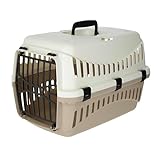 Kerbl 81346 Transportbox Expedion (Tiertransportbox Haustiere Katzen Hunde Kaninchen) aus Kunststoff 45x30x30 cm Mocaccino/Creme