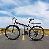 26' 21 Gang Mountainbike Fahrrad Unisex Scheibenbremsen Klapprad Scheibenbremse Bicycle Kohlenstoffstahl Faltbar Faltrad FahrräDer Klappfahrrad Bike Leichtgewicht Mit Federgabe MTB Schwarz+Rot