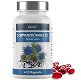 Schwarzkümmelöl Kapseln, 1000 mg, EXVital, kaltgepresst, ägyptisch, naturbelassen, mit Vitamin E, 400 Softgel Kapseln für mehr als 6 Monate, Premiumqualität, Kein Magnesiumstearat, 1er Pack (1x280g)