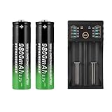 2 Stück Wiederaufladbare Batterien 3.7V 9800mAh Lithium-Ionen-Akkus Kompatibel Mit Taschenlampen Stirnlampen Kameras Spielzeug Mini-Fans Spielzeugautos Etc.