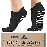 ATA Yoga Socken für Damen, 3 Parre rutschfeste Stoppersocken ABS Socken für Yoga, Pilates, Barre, Tanz, Ballett, Kampfsport, Trampolin, Fitness, Krankenhaus, Antirutschsocken, 37-42