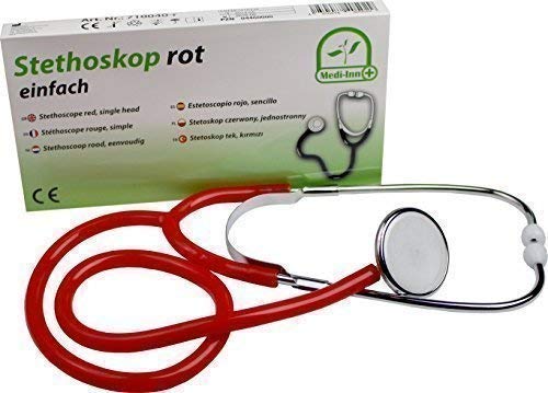 Medi-Inn Flachkopf Stethoskop | ultraleicht, nickelfrei | deutliche Geräuschübertragung | flexibler Y-Schlauch mit Bruststück | rot