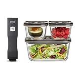 CASO Vacu OneTouch Eco-Set, Handvakuumierer inkl. 3 Vakuumbehälter aus Glas, 10 ZIP-Beutel und Food Manager Sticker, kabellos, bis zu 150 Minuten Laufzeit, aufladbar, Schwarz