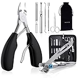 INXEN Profi Nagelknipser Set, Edelstahl Maniküre Nagelknipser, Scharf Nagelzange für Dicke & Eingewachsene Fußnägel,7 Pcs Pediküre Set Fussnägel Nagelschere mit Nagelhautschere und Nagelfeile,Schwarz