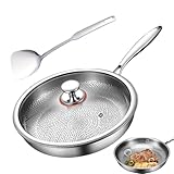 Pfanne Set - Nicht -STIAK -Kochpfanne, Edelstahl -Kochgeschirr | Oberflächen für Hochleistungshitze, lang anhaltende kratzfeste Pfanne, Küchenutensilien für Ei, Krepp, Grillen, Braten