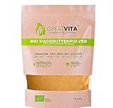 GreatVita Bio Hagebuttenpulver 1000g | Schonend gemahlenes Pulver aus 100% Bio Hagebutten | Reich an Vitaminen, Ballaststoffen & Mineralstoffen | Fruchtig-säuerlicher Geschmack Ideal für Smoothies