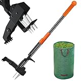 Unkrautstecher zum Aufstellen – 101,6 cm Langer Unkrautstecher + Gartentasche, 4 Krallen aus Edelstahl und klappbarem Fußbrett, einfache Unkrautentfernung, kein Bücken