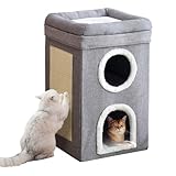 Faltbares Katzenhaus, katzenhöhle große Katzen,Katzenbetten für Indoor Katzen,Katzenhöhle 3 Schicht Würfel Großer Raum Katzenbett mit Kratzbrett und Spielball für kleine mittlere Haustiere Innenruhe